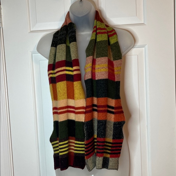 🌻Echo Merino Cashmere, Angora Wool Multicolor Striped Plaid Scarf - Picture 2 of 6